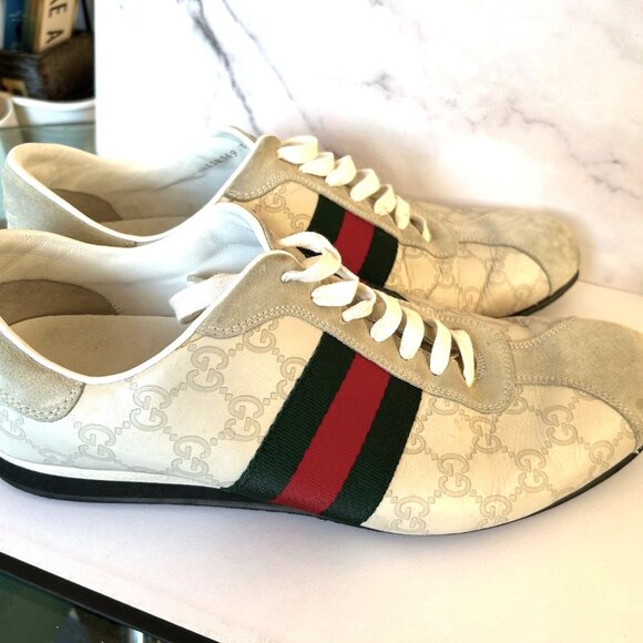 Gucci Guccissima GG Logo cream green red sneakers size 10 1/2 G 11 1/2 US Preown - Picture 6 of 16